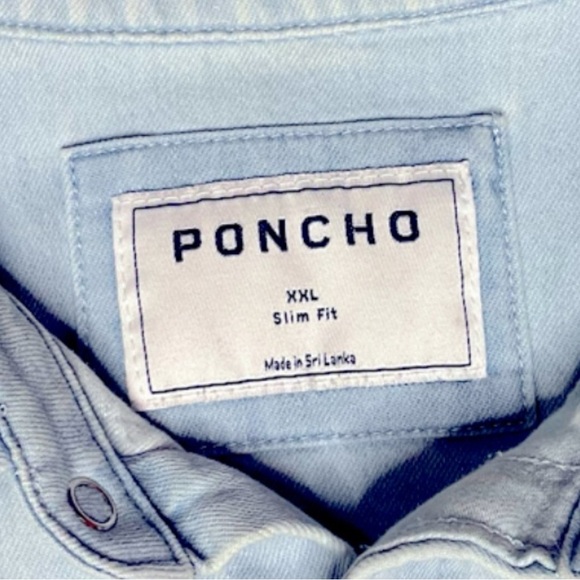 Poncho Outdoors Marfa Denim Western Equestrian Pearl Snap Up Slim Fit Shirt XXL - Picture 5 of 14